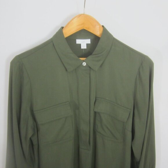 New J Jill Womens Medium Olive Leaf Green LS Rayon Shirt Blouse Pockets NWT $89 - Picture 5 of 13